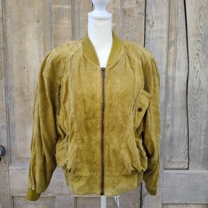 Vintage Yellow Suede Bomber Jacket